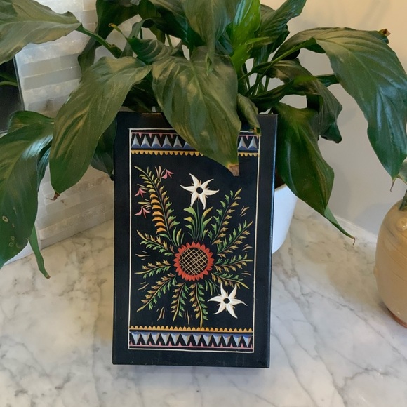 Sweet Black Botanical Hand Painted Wood Stash Box